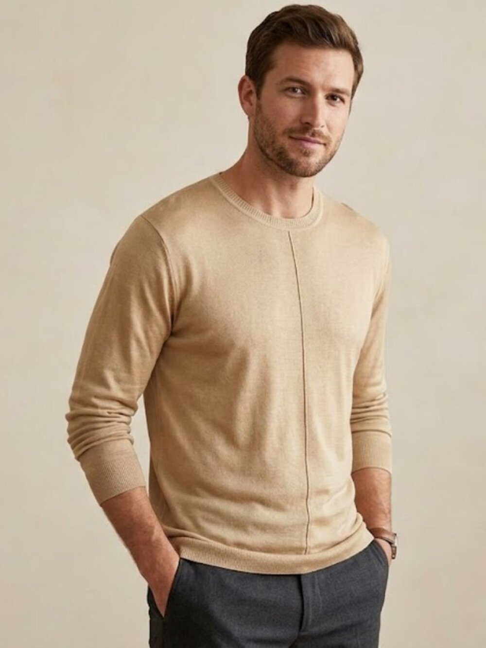 Tundra Silk Blend Lightweight Crewneck Sweater XL Neutral Beige Tan Minimalist